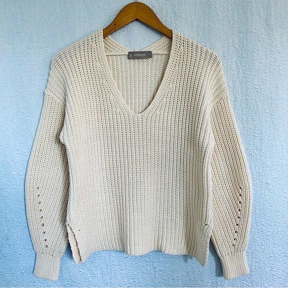 Everlane NEW Fisherman Knit Ivory Cream Vee Neck Sweater - Picture 6 of 13